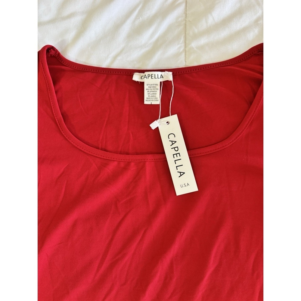 New Capella Scoop Neck Long Sleeve Solid Soft Knit Top Size Large Red Stretchy - Picture 2 of 6